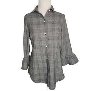 Gretchen Scott Women Corporate Button Front Shirt Classic Black Ruffle Small